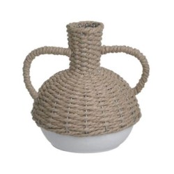Ανθοδοχείο κεραμικό/ψάθινο λευκό/natural 18x21εκ.