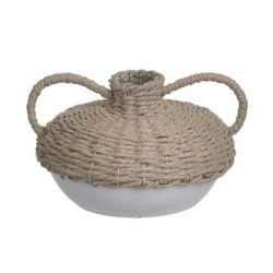 Ανθοδοχείο κεραμικό/ψάθινο λευκό/natural 23x15εκ.