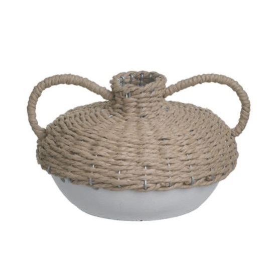 Ανθοδοχείο κεραμικό/ψάθινο λευκό/natural 23x15εκ.