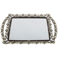 Δίσκος με καθρέπτη μεταλλικός/μπρούτζος/σμάλτος με ζιργκόν σε καφέ χρώμα 39x42x3εκ.