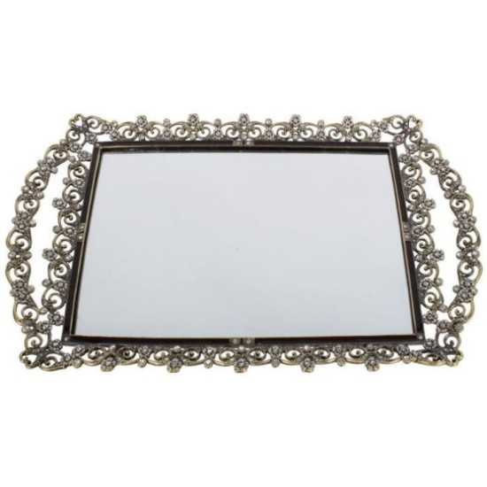 Δίσκος με καθρέπτη μεταλλικός/μπρούτζος/σμάλτος με ζιργκόν σε καφέ χρώμα 39x42x3εκ.