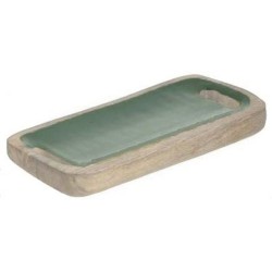 Πιατέλα διακοσμητική ξύλο/εμαγιέ natural/πράσινη 31x15x4εκ.