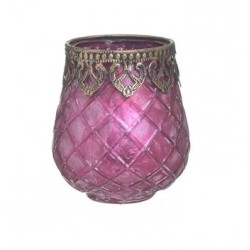 Κηροπήγιο μέταλλο/γυαλί φουξ/μπρονζέ 9x11εκ.