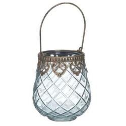 Κηροπήγιο μέταλλο/γυαλί μπλε/μπρονζέ 9x11εκ.