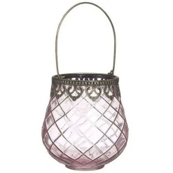 Κηροπήγιο μέταλλο/γυαλί ροζ/μπρονζέ 13x15εκ.