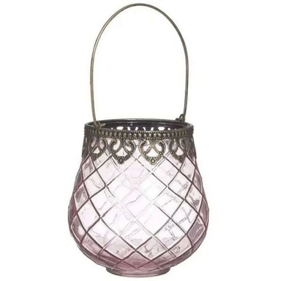 Κηροπήγιο μέταλλο/γυαλί ροζ/μπρονζέ 13x15εκ.