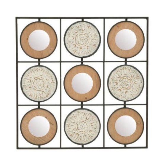 Διακοσμητικό τοίχου μέταλλο/ξύλο με καθρέπτες 70x2x70εκ.