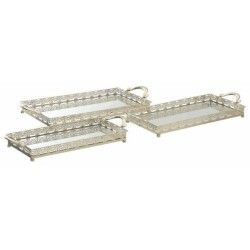 Σετ 3 δίσκοι ορθογώνιοι μεταλλικοί αντικέ ασημί με καθρέπτη