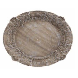 Πιατέλα ξύλινη σημύδα στρόγγυλη καφέ με σκαλίσματα 35εκ.