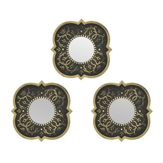 Σετ 3 καθρέφτες τοίχου PL αντική χρυσό 25x25εκ.