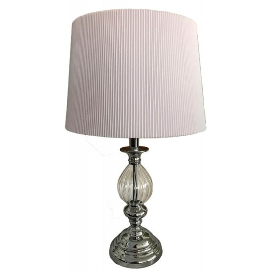 Φωτιστικό επιτραπέζιο μέταλλο/γυαλί ασημί με πλισέ καπάκι 53εκ.