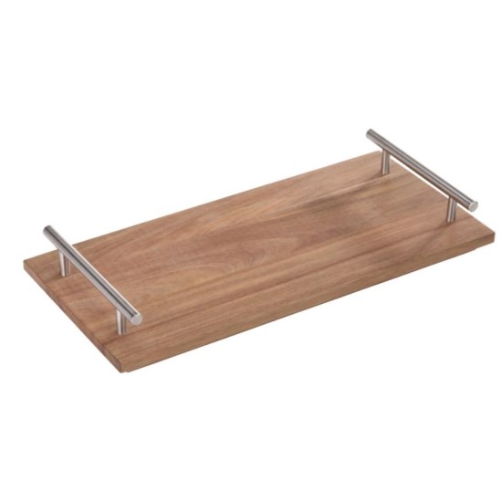 Πλατώ σερβιρίσματος ξύλο ακακίας και ανοξείδωτες λαβές 36x17x5,5εκ.