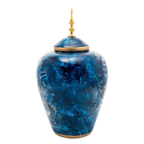 Βάζο με καπάκι κεραμικό μπλε/χρυσό 17,5x44εκ.