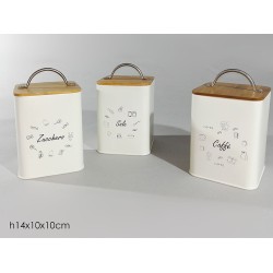 Δοχείο καφέ-ζάχαρη-αλάτι μέταλλο/ξύλο κρεμ 10x10x14εκ.