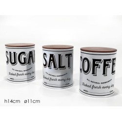 Δοχείο καφέ-ζάχαρη-αλάτι μέταλλο/ξύλο λευκό/μαύρο 11x14εκ.