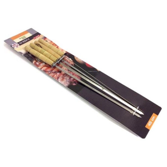 Σετ 4 σουβλιά inox πλακέ με ξύλινη λαβή 45εκ.