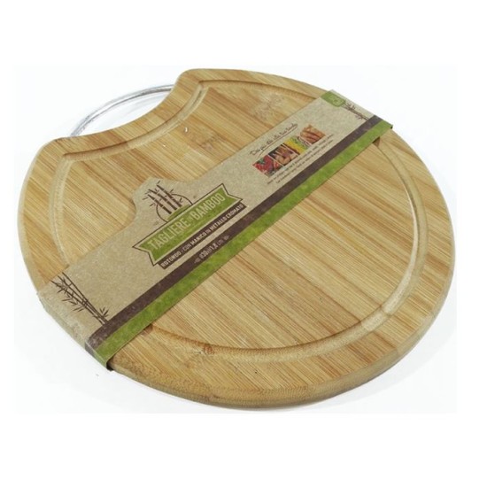 Βάση κοπής bamboo στρόγγυλη με λαβή 34εκ.
