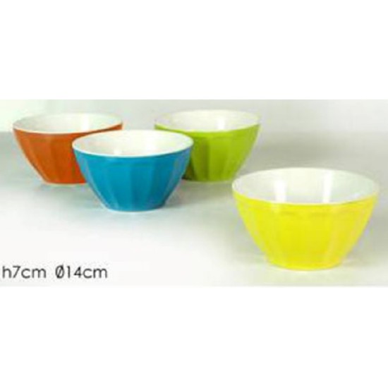 Μπωλ πορσελάνινο με ρίγες σε 4 χρώματα 14x7εκ.
