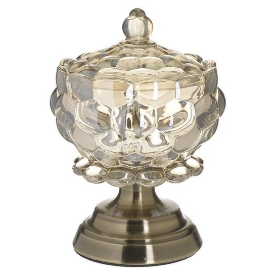 Φοντανιέρα με πόδι γυαλί/μέταλλο αντικέ χρυσή 15x22εκ.