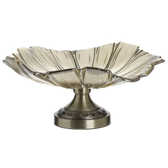 Πιατέλα με πόδι μέταλλο/γυαλί μελί/χρυσό 41x17εκ.