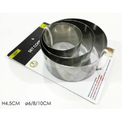 Σετ 3 φόρμες ζαχαροπλαστικής στρόγγυλες inox 6-8-10x4,5εκ.