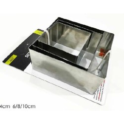 Σετ 3 φόρμες ζαχαροπλαστικής τετράγωνες inox 6x4-8x4-10x4εκ.