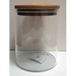 Βάζο αποθήκευσης τροφίμων γυαλί(borosilicate)/ξύλο 10x18εκ.