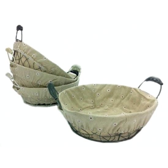 Ψωμιέρα-καλαθάκι συρμάτινη με πανί στρόγγυλη 24x8εκ.