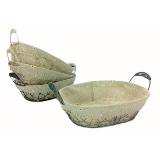 Ψωμιέρα-καλαθάκι συρμάτινη με πανί οβάλ 27x20x8εκ.