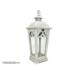 Φανάρι ξύλο/μέταλλο λευκό αντικέ 20x20x50εκ.