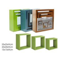 Σετ 3 ράφια τοίχου τετράγωνα ξύλινα χρωματιστά