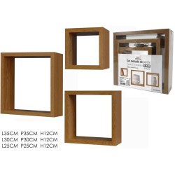 Σετ 3 ράφια τοίχου ξύλινα τετράγωνα καφέ