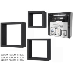 Σετ 3 ράφια τοίχου ξύλινα τετράγωνα μαύρα