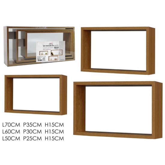 Σετ 3 ράφια τοίχου ορθογώνια καφέ