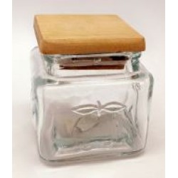 Βάζο γυάλινο τετράγωνο με ξύλινο καπάκι 10,5x10,5x10,5εκ.
