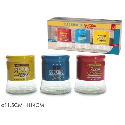 Σετ 3 βάζα καφέ-ζάχαρη-αλάτι γυαλί/μέταλλο 11,5x14εκ. 700ml