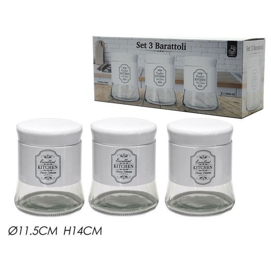 Σετ 3 βάζα καφέ-ζάχαρη-αλάτι γυαλί/μέταλλο 11,5x14εκ. 700ml