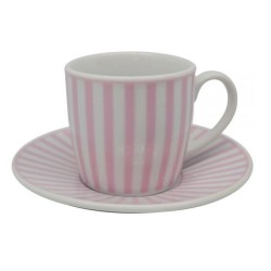 Σετ 6 φλυτζάνια καφέ πορσελάνης λευκό-ροζ ρίγες 110ml