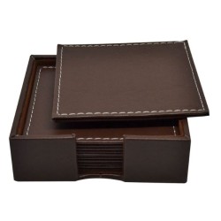 Σετ 6 σουβέρ δερμάτινα με βάση καφέ 10x10εκ.