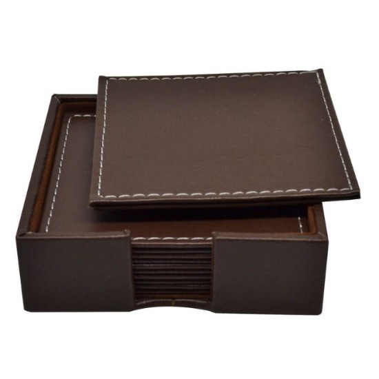 Σετ 6 σουβέρ δερμάτινα με βάση καφέ 10x10εκ.