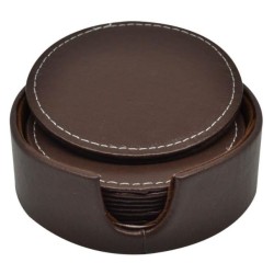 Σετ 6 σουβέρ δερμάτινα με βάση καφέ 10x10εκ.