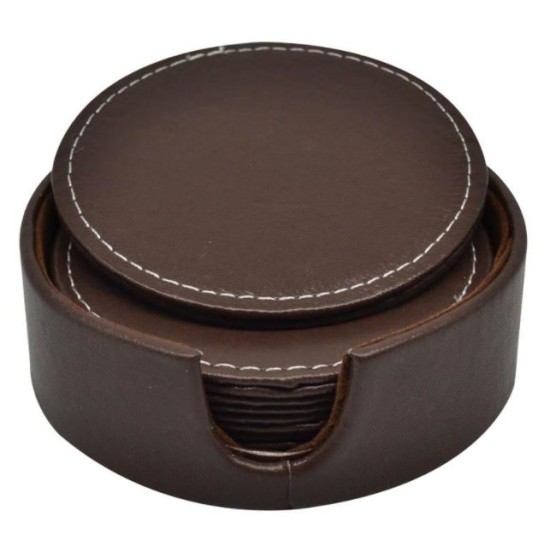 Σετ 6 σουβέρ δερμάτινα με βάση καφέ 10x10εκ.