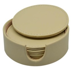 Σετ 6 σουβέρ δερμάτινα με βάση κρεμ 10x10εκ.