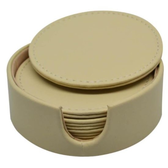 Σετ 6 σουβέρ δερμάτινα με βάση κρεμ 10x10εκ.