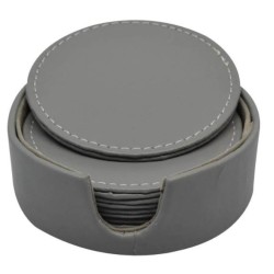 Σετ 6 σουβέρ δερμάτινα με βάση γκρι 10x10εκ.