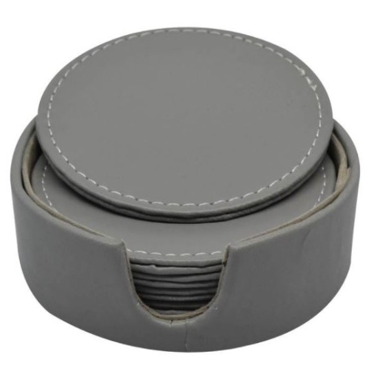 Σετ 6 σουβέρ δερμάτινα με βάση γκρι 10x10εκ.