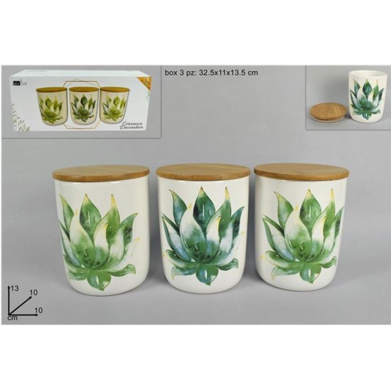 Σετ 3 βάζα κεραμικό/ξύλο 10x13εκ.