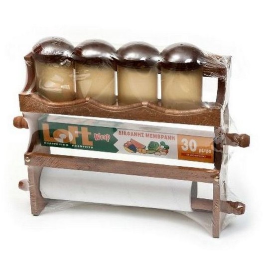 Πολυθήκη κουζίνας ξύλινη με βαζάκια 36x32εκ.