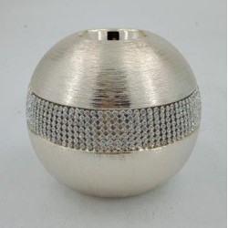 Κηροπήγιο κεραμικό ασημί με στρας 12x12x10,8εκ.