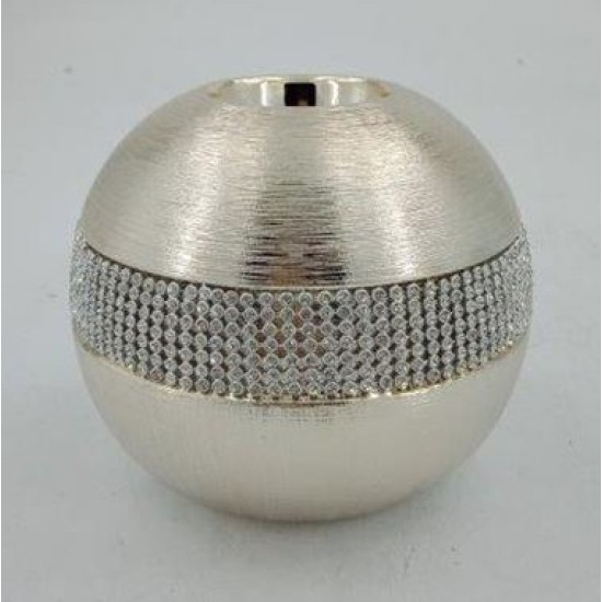 Κηροπήγιο κεραμικό ασημί με στρας 12x12x10,8εκ.